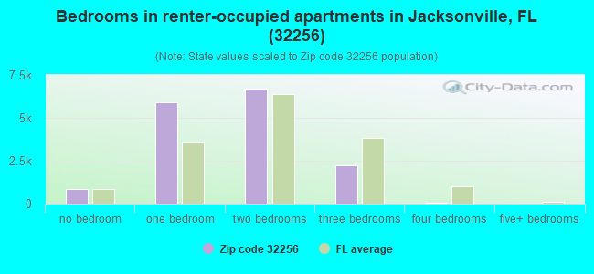 Bedrooms in renter-occupied apartments in Jacksonville, FL (32256) 