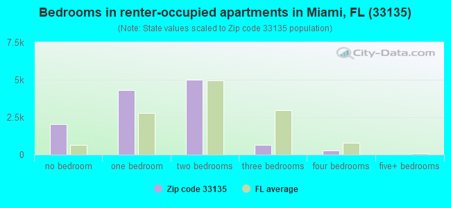 Bedrooms in renter-occupied apartments in Miami, FL (33135) 