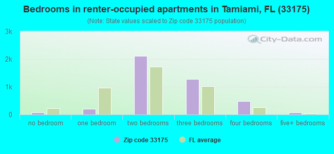 Bedrooms in renter-occupied apartments in Tamiami, FL (33175) 