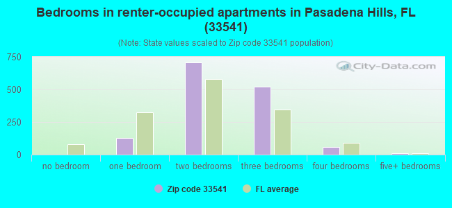 Bedrooms in renter-occupied apartments in Pasadena Hills, FL (33541) 