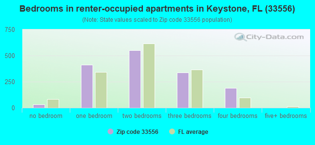 Bedrooms in renter-occupied apartments in Keystone, FL (33556) 