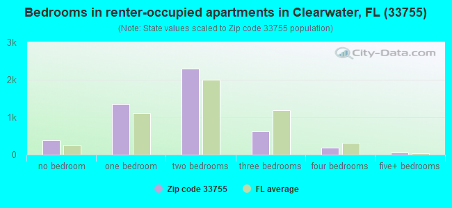 Bedrooms in renter-occupied apartments in Clearwater, FL (33755) 
