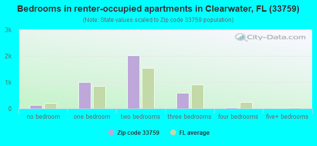 Bedrooms in renter-occupied apartments in Clearwater, FL (33759) 