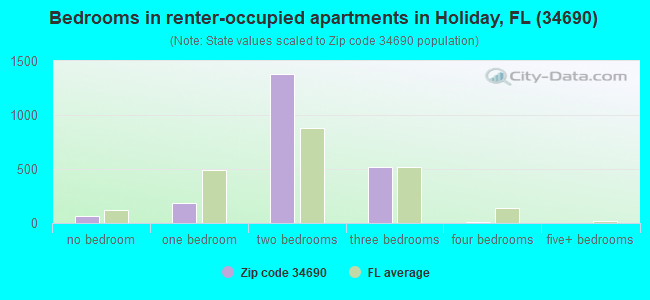 Bedrooms in renter-occupied apartments in Holiday, FL (34690) 