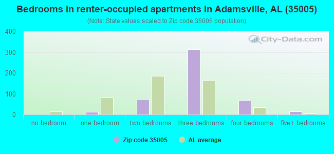 Bedrooms in renter-occupied apartments in Adamsville, AL (35005) 