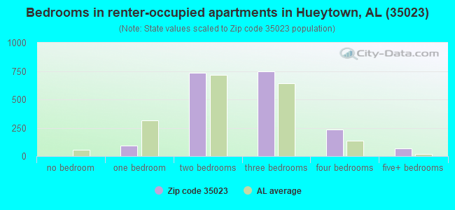 Bedrooms in renter-occupied apartments in Hueytown, AL (35023) 