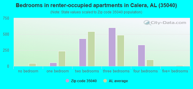 Bedrooms in renter-occupied apartments in Calera, AL (35040) 