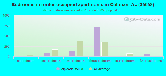Bedrooms in renter-occupied apartments in Cullman, AL (35058) 