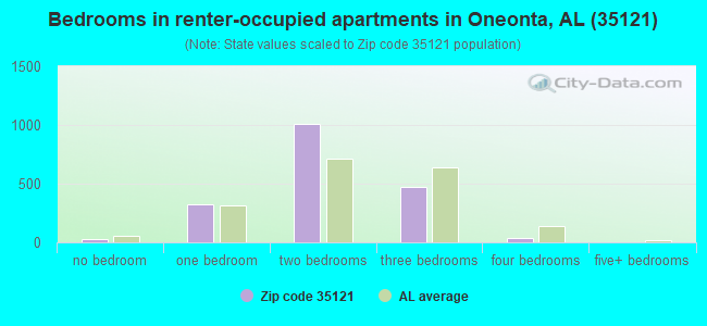 Bedrooms in renter-occupied apartments in Oneonta, AL (35121) 