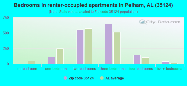Bedrooms in renter-occupied apartments in Pelham, AL (35124) 