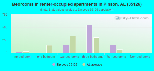 Bedrooms in renter-occupied apartments in Pinson, AL (35126) 