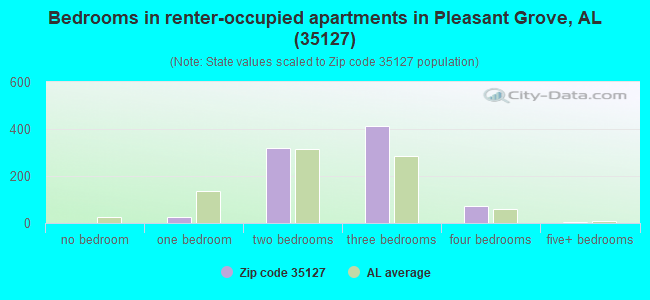 Bedrooms in renter-occupied apartments in Pleasant Grove, AL (35127) 
