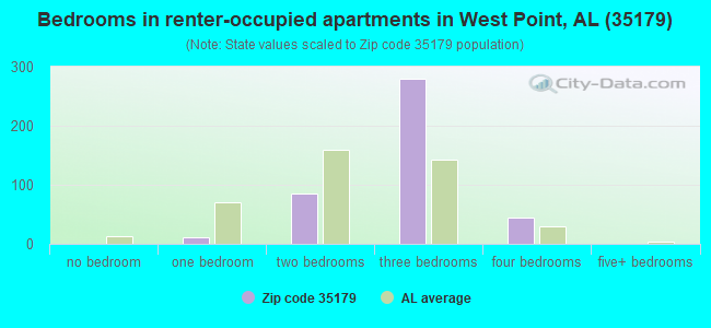 Bedrooms in renter-occupied apartments in West Point, AL (35179) 