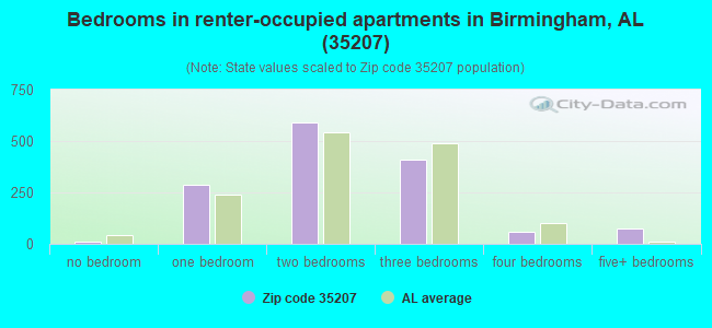 Bedrooms in renter-occupied apartments in Birmingham, AL (35207) 