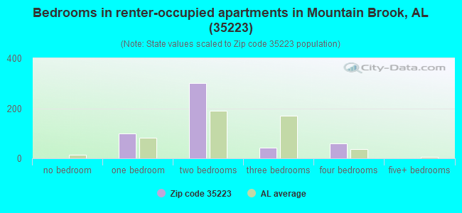 Bedrooms in renter-occupied apartments in Mountain Brook, AL (35223) 