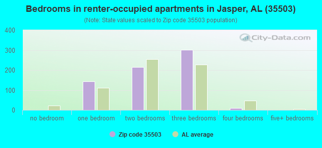 Bedrooms in renter-occupied apartments in Jasper, AL (35503) 