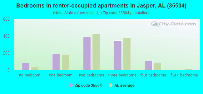 Bedrooms in renter-occupied apartments in Jasper, AL (35504) 