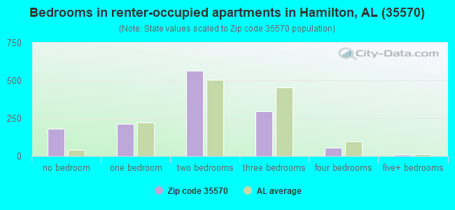 Bedrooms in renter-occupied apartments in Hamilton, AL (35570) 
