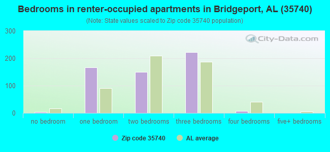 Bedrooms in renter-occupied apartments in Bridgeport, AL (35740) 