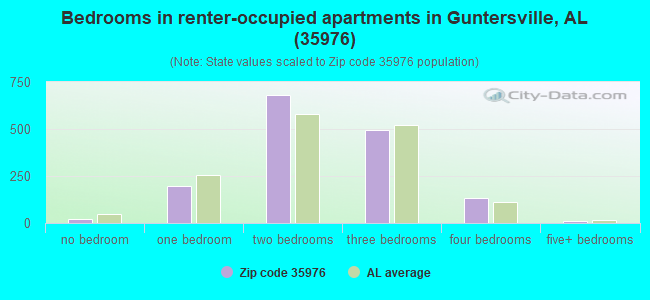 Bedrooms in renter-occupied apartments in Guntersville, AL (35976) 