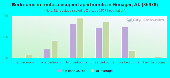 Bedrooms in renter-occupied apartments in Henagar, AL (35978) 