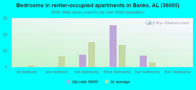 Bedrooms in renter-occupied apartments in Banks, AL (36005) 