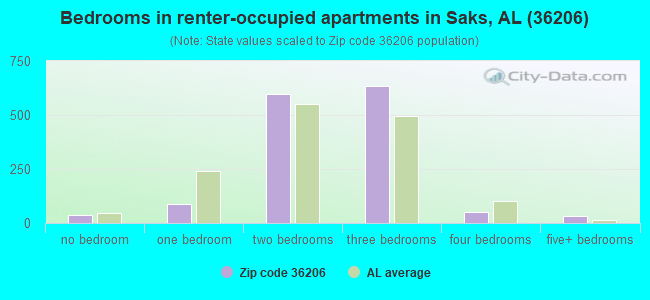 Bedrooms in renter-occupied apartments in Saks, AL (36206) 