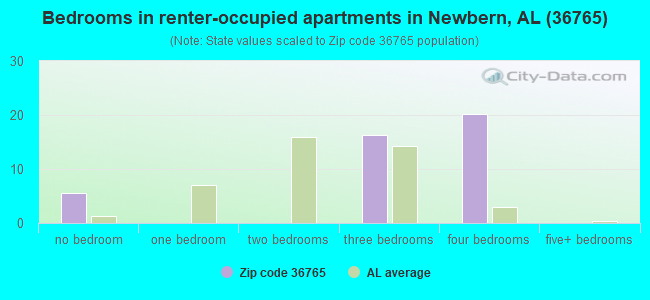 Bedrooms in renter-occupied apartments in Newbern, AL (36765) 