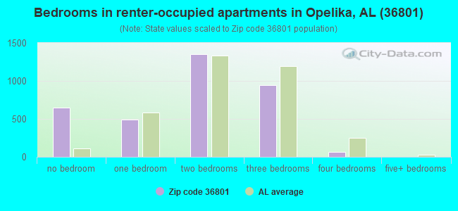 Bedrooms in renter-occupied apartments in Opelika, AL (36801) 