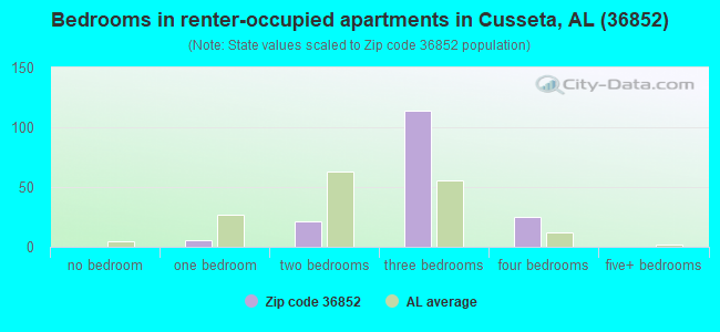 Bedrooms in renter-occupied apartments in Cusseta, AL (36852) 