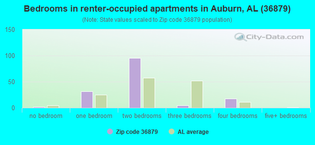 Bedrooms in renter-occupied apartments in Auburn, AL (36879) 