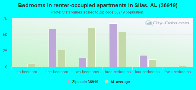 Bedrooms in renter-occupied apartments in Silas, AL (36919) 