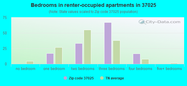 Bedrooms in renter-occupied apartments in 37025 