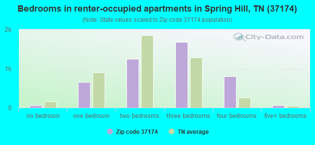 Bedrooms in renter-occupied apartments in Spring Hill, TN (37174) 