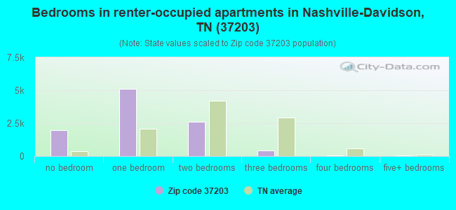 Bedrooms in renter-occupied apartments in Nashville-Davidson, TN (37203) 
