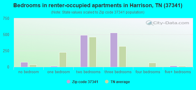 Bedrooms in renter-occupied apartments in Harrison, TN (37341) 