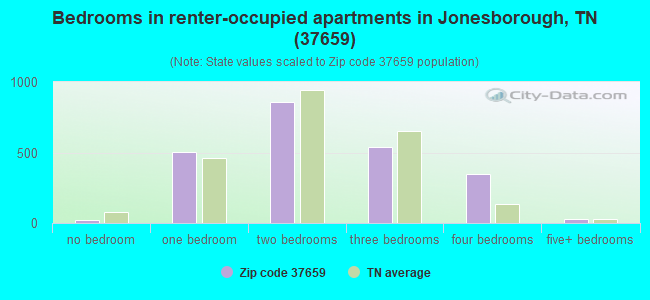 Bedrooms in renter-occupied apartments in Jonesborough, TN (37659) 