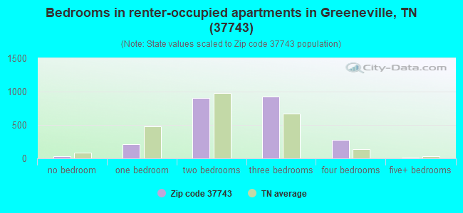 Bedrooms in renter-occupied apartments in Greeneville, TN (37743) 