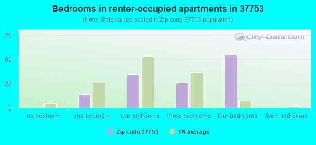 Bedrooms in renter-occupied apartments in 37753 
