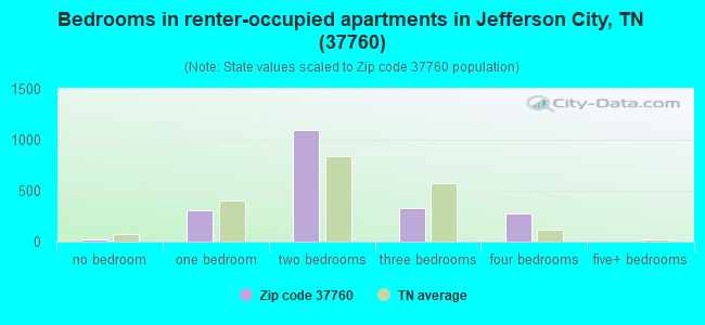 Bedrooms in renter-occupied apartments in Jefferson City, TN (37760) 