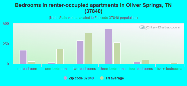 Bedrooms in renter-occupied apartments in Oliver Springs, TN (37840) 