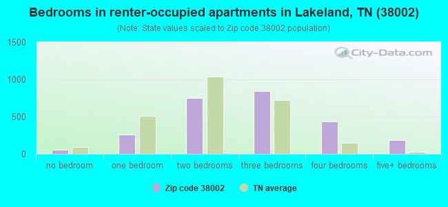 Bedrooms in renter-occupied apartments in Lakeland, TN (38002) 