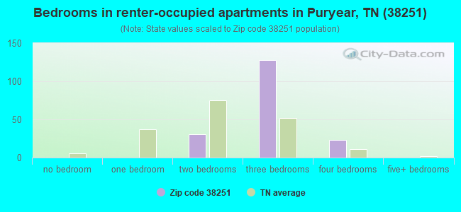 Bedrooms in renter-occupied apartments in Puryear, TN (38251) 