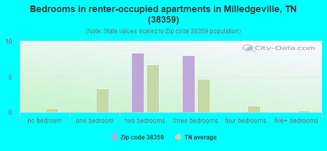 Bedrooms in renter-occupied apartments in Milledgeville, TN (38359) 