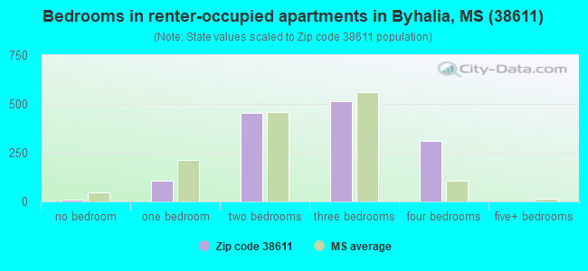 Bedrooms in renter-occupied apartments in Byhalia, MS (38611) 