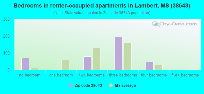Bedrooms in renter-occupied apartments in Lambert, MS (38643) 