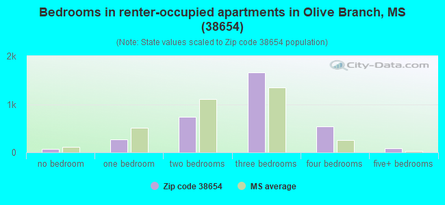 Bedrooms in renter-occupied apartments in Olive Branch, MS (38654) 