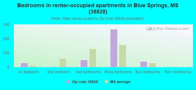 Bedrooms in renter-occupied apartments in Blue Springs, MS (38828) 