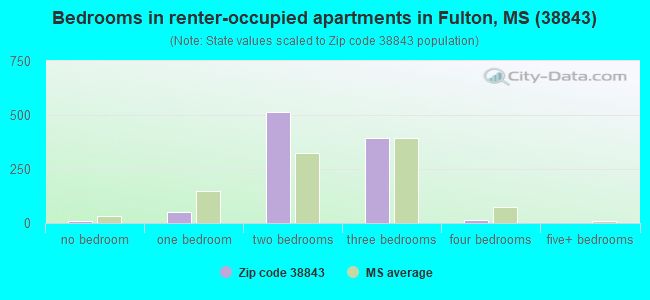 Bedrooms in renter-occupied apartments in Fulton, MS (38843) 