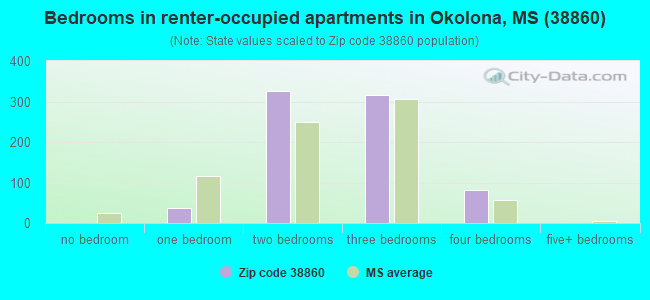 Bedrooms in renter-occupied apartments in Okolona, MS (38860) 